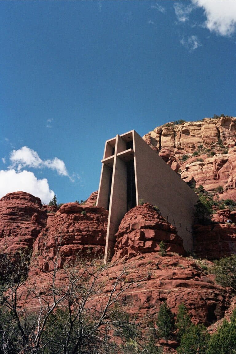 Chapel of the Holy Cross built into red rock buttes in Sedona, Arizona