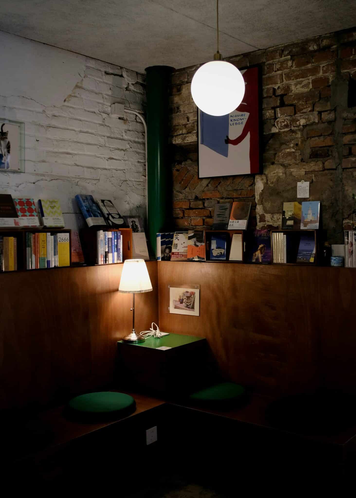 Cozy interior corner with a table lamp casting warm light